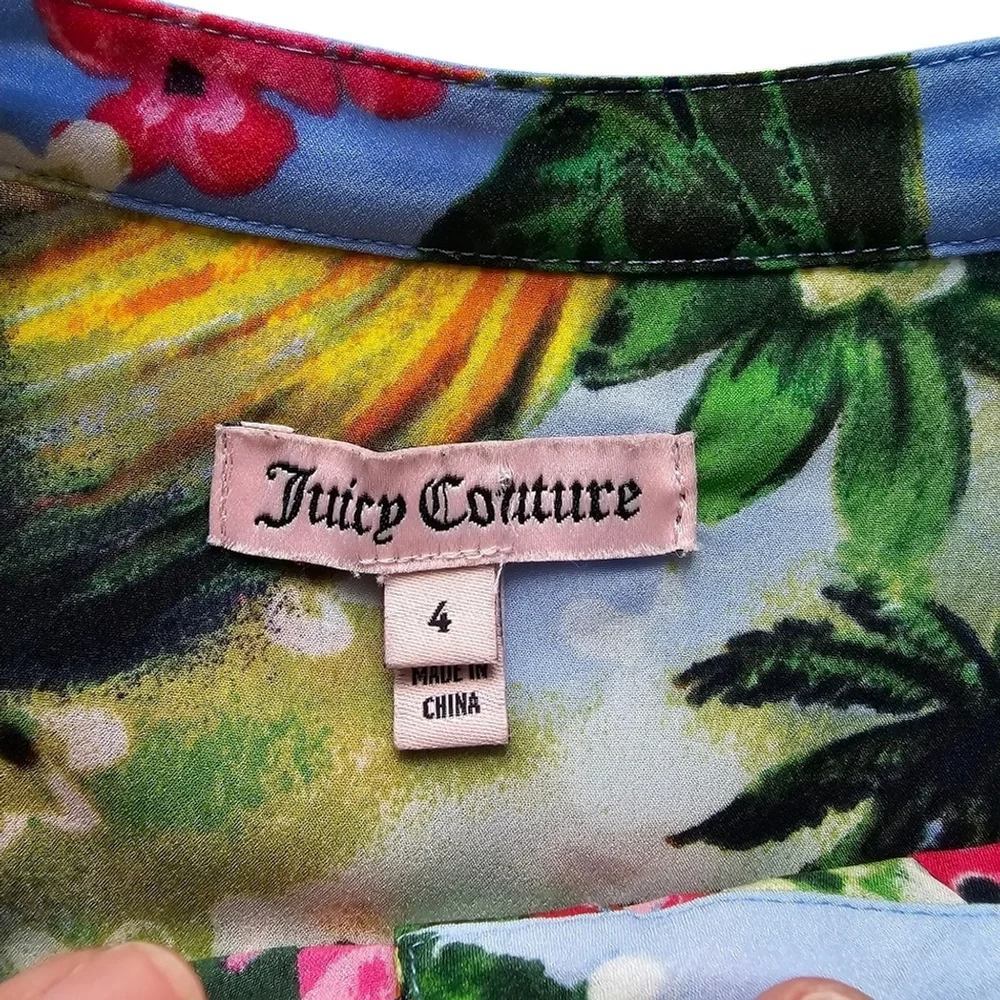 Juicy Couture Paradise Blue Sleeveless Hawaiian Floral Mini Dress Sz 4 - Picture 12 of 14